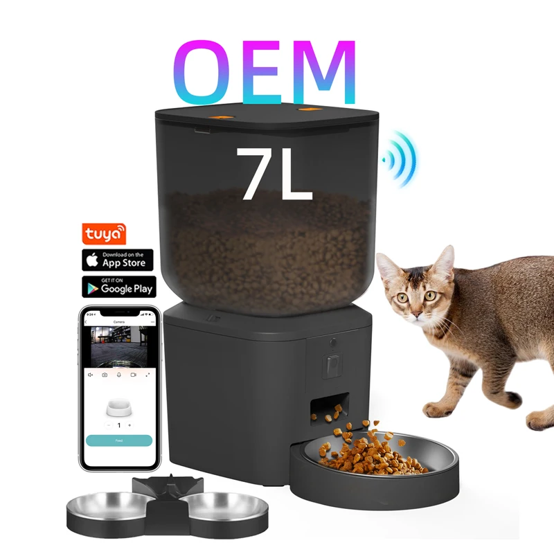 OEM 7L Smart Cat Feeder With Camera WiFi Tuya App Timer Cat Dog Food Dispenser Smart Automatic Pet Feeder With Camera For 2 Cats