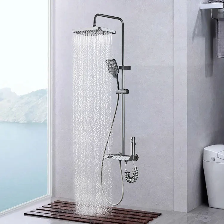 SONSILL Hotel Luxury Wall Mounted Square Buttons Brass Switch Bathroom  Rainfall Thermostatic Shower Set