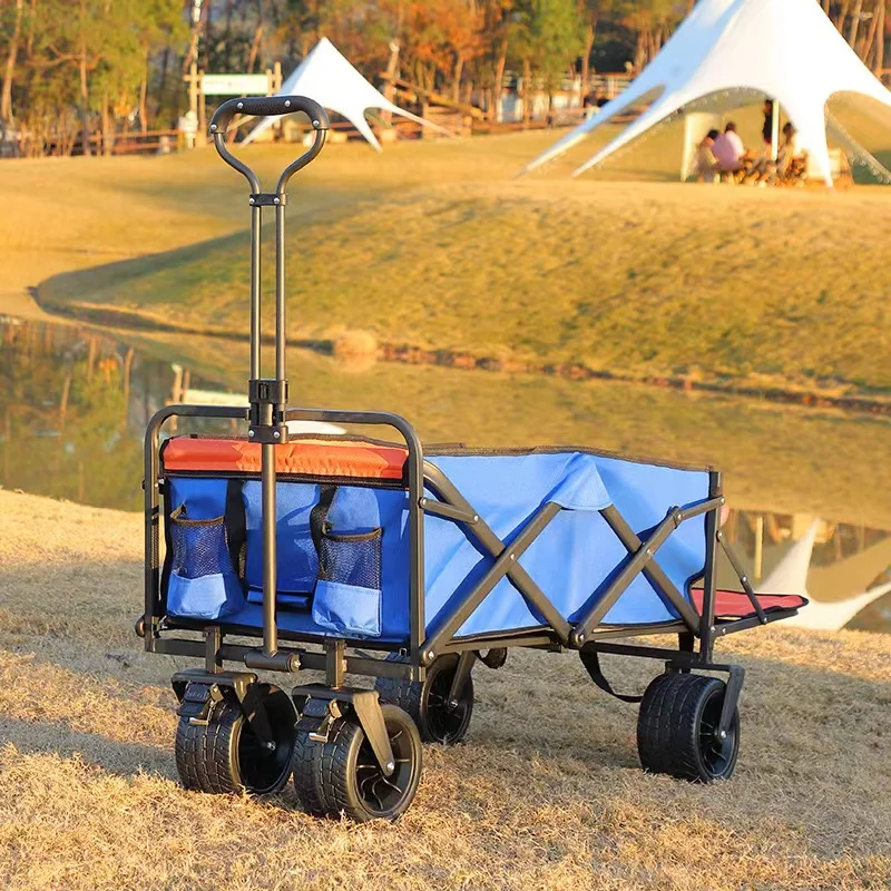 outdoor camping folding small wheelbarrow grocery delivery Big four-wheel shopping trailer