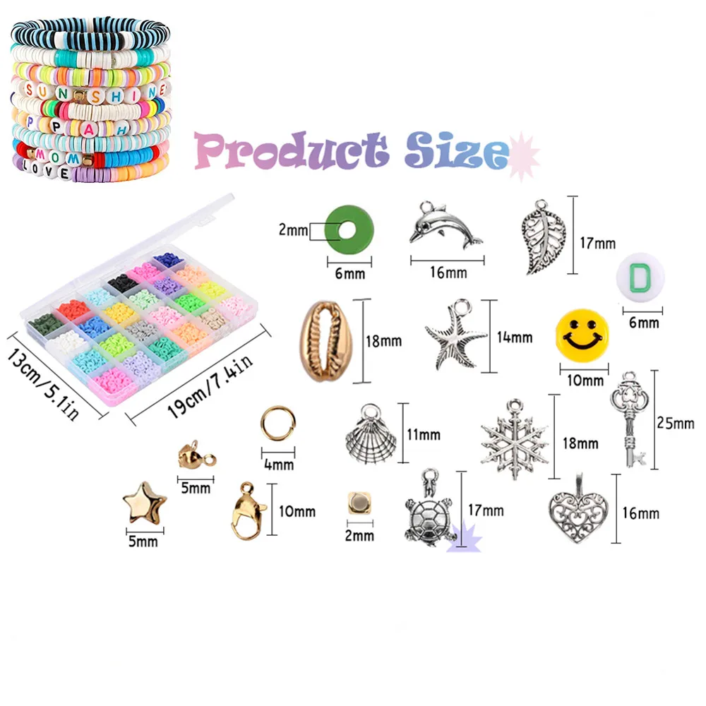 Charms Gifts Polymer Heishi Beads Flat Preppy Beads 5000 Clay Beads Bracelet Making Kit for Friendship Jewelry Making