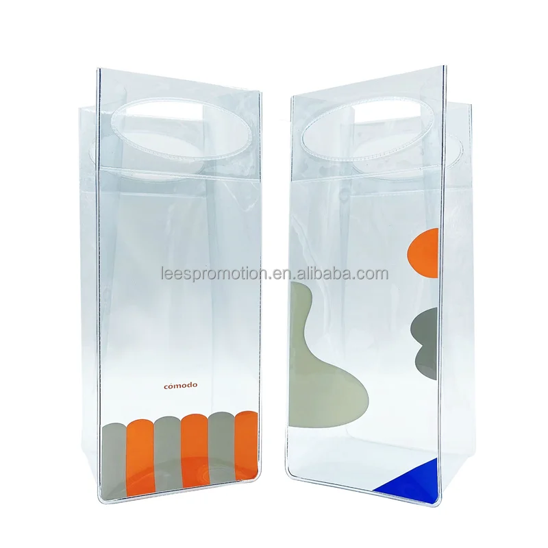 Custom wine ice bag transparent beer packaging bag wine tote bag for picnic