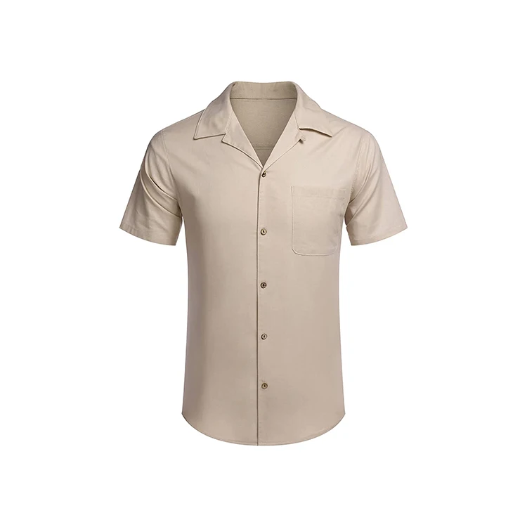 Mens Hawaiian Short Sleeve Shirts Custom Logo Cotton Linen Button Down Tropical Holiday Beach Shirts For Men