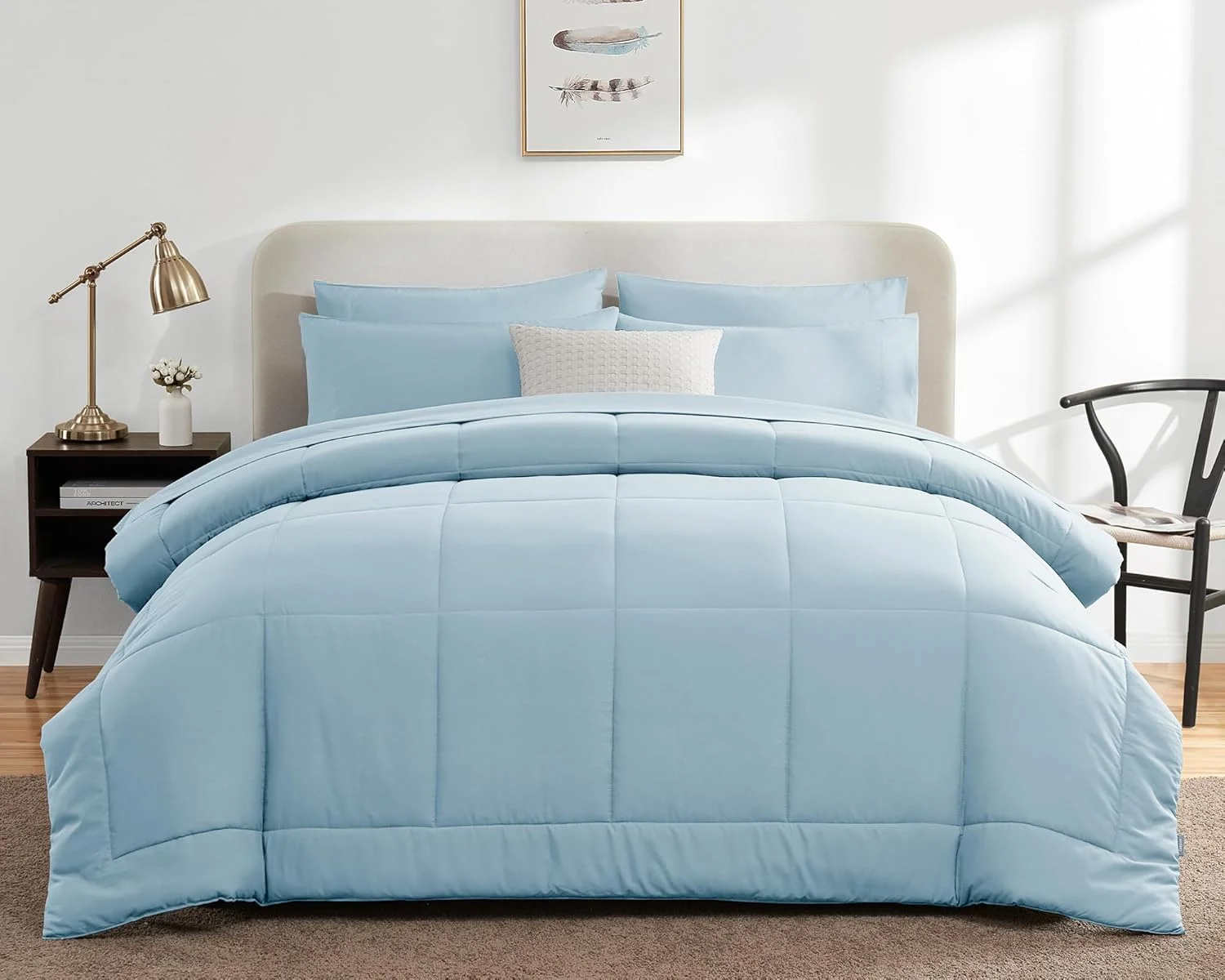 Queen Comforter Set 7 Pieces Bed in a Bag Set Black Bedding Sets Queen With All Season Quilted Comforter