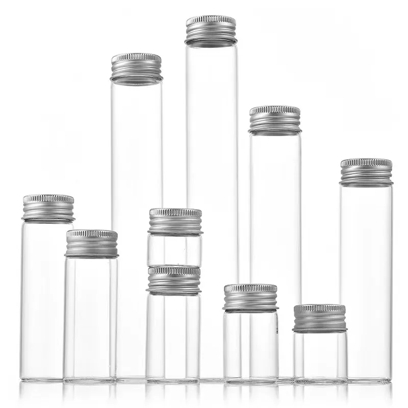 30mm Clear Borosilicate Glass Tube Pipe Storage Vial Bottle with Aluminium Screw Cap