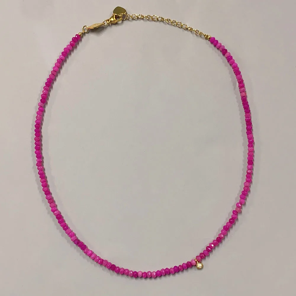 Wholesale Multicolor Beaded Rose Collarbone Chain Monochrome Necklace Stainless Steel Lock Nigerian Bead Design