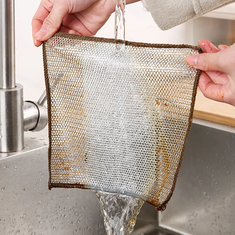 Kitchen Powerful Cleaning Silver Wire Dishwashing Rags Metal Wire Dishcloth Cleaning Cloth