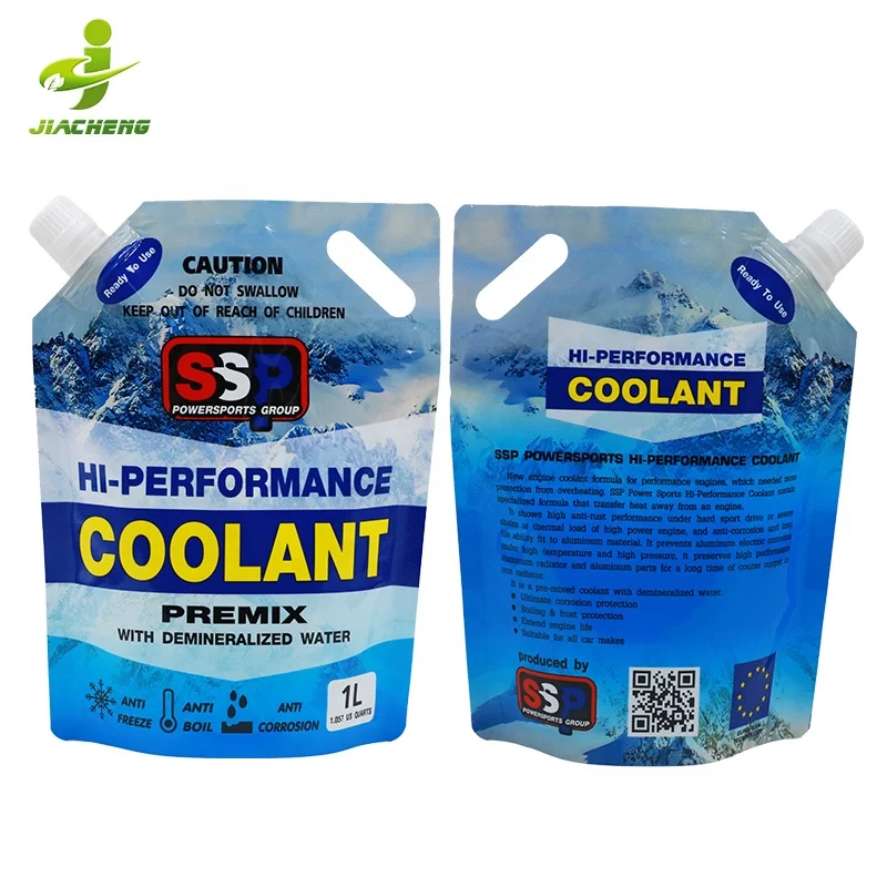 JIACHENG customized design food grade liquid filling vertical handling plastic nozzle doypack bag 1l oil spout pouch