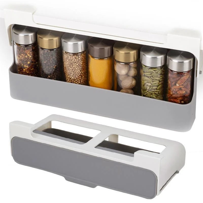 Under-Shelf Pull Out Drawer Storage Wall Mounted Hanging Spice Rack Organizer Under-shelf Spice Organizer