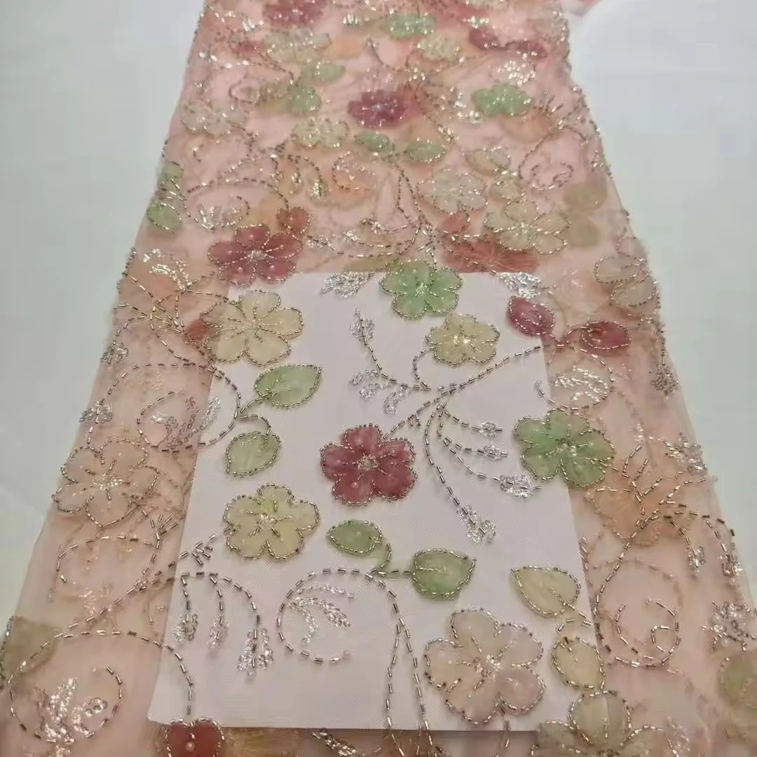 High quality lace fabric with beads and pearl