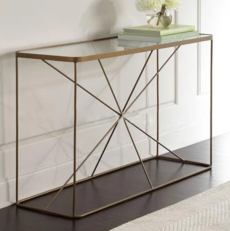 Living Room hallway Simple Modern Steel Coffee Table Diamond Square Wire Glass Top Console Table