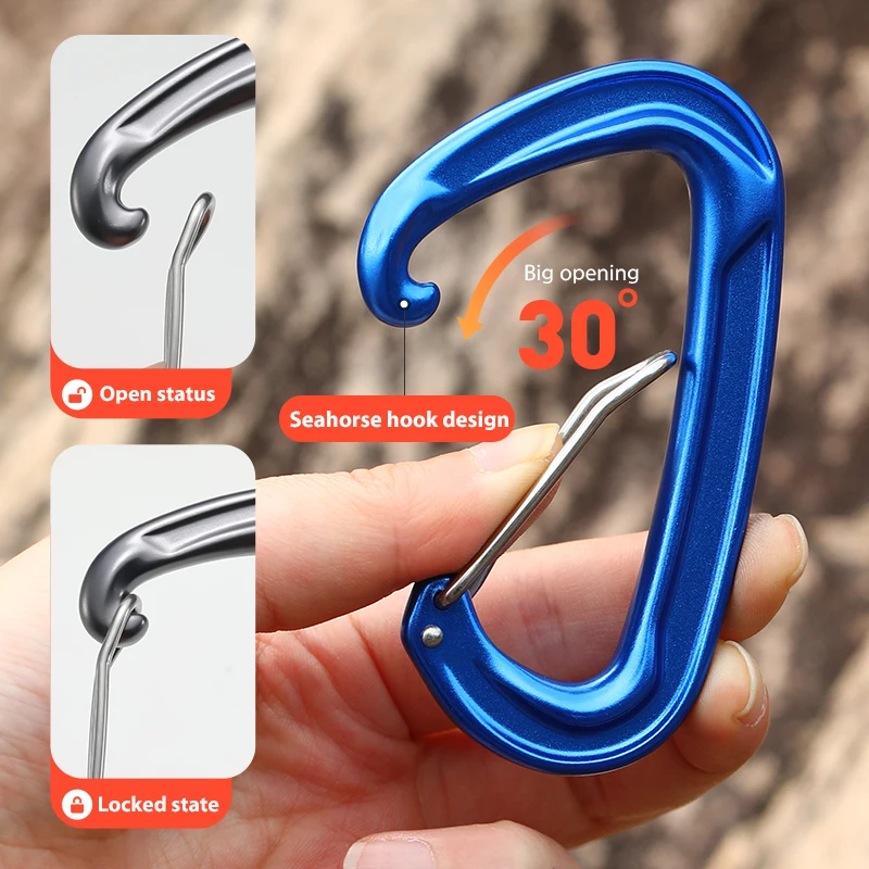 JRSGS Manufacturer CE EN12275 22KN Wire Gate Carabiner Connector Hammock Clip Aluminum Spring Snap Hook Rock Climbing S7102S