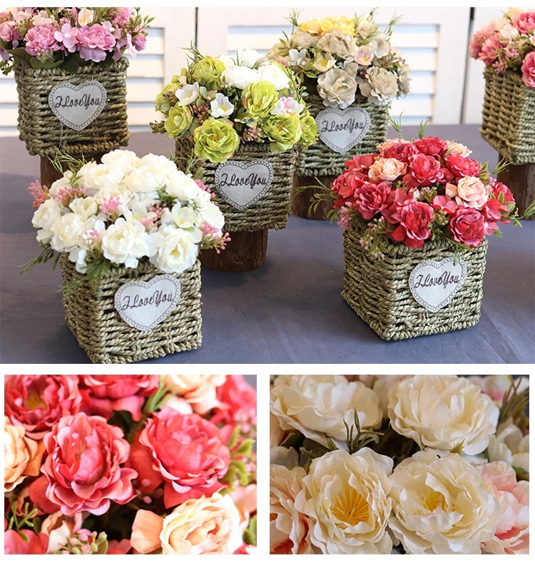 
Indoor Home Decoration Outdoor Plant Wedding Centerpieces Gorgeous Bloom Clusters Stems Silk Artificial peony Flowers Bouquets 