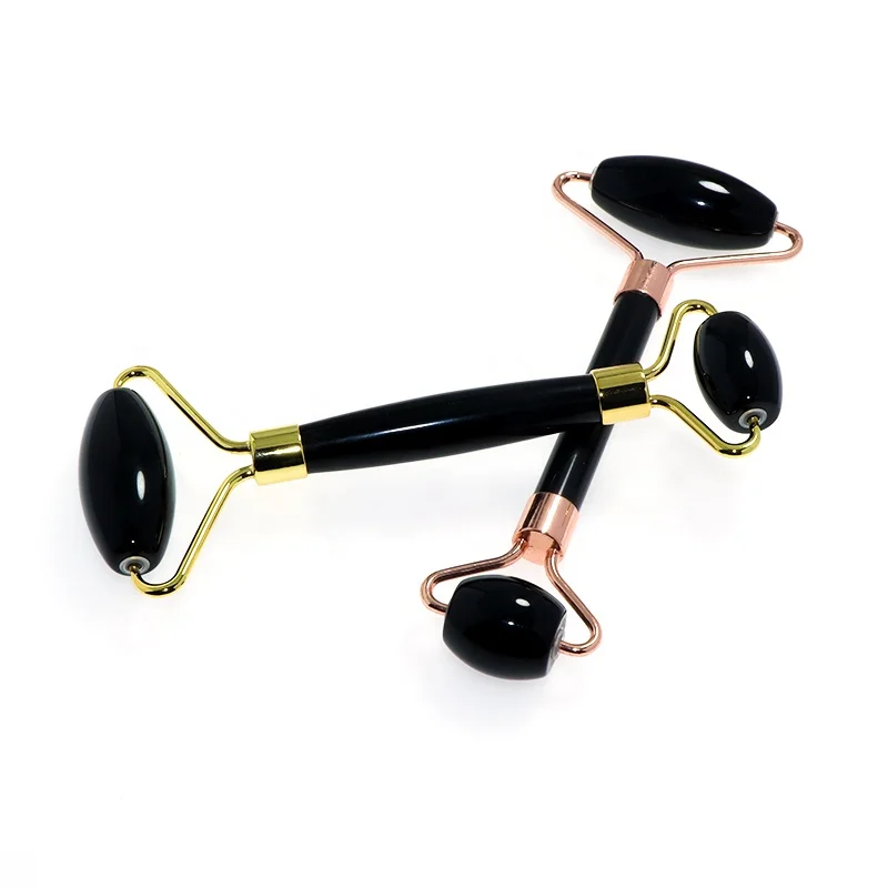 Double Head Natural Jade Stone Skin Care Facial Massage Roller Gua sha Real black obsidian jade roller