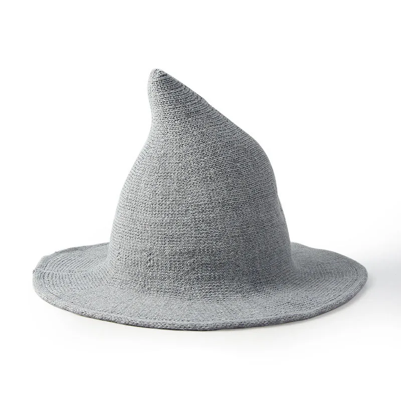 Halloween Knitted Wool Wizard Witch Wholesale Bucket Hats for Women Party Pointed Caps Unisex Black Red