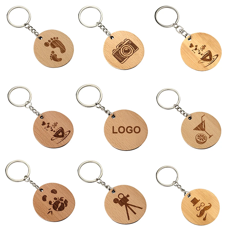 Wholesale Blank Wooden Key Chain keychain ring Promotion Rectangle Carving Key Chain Wooden