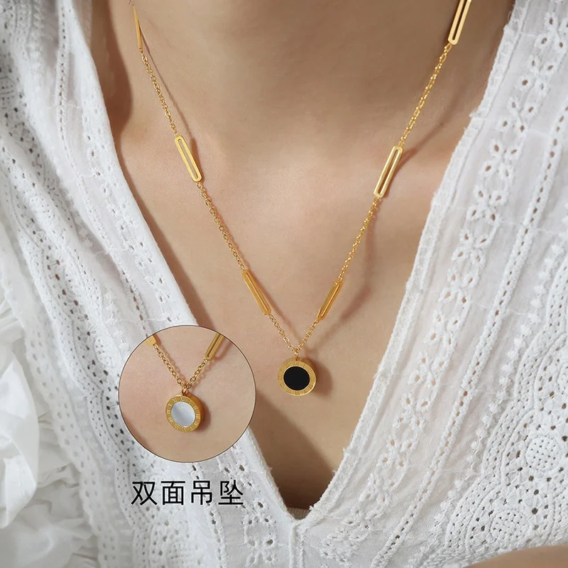 18K Gold Plated Stainless Steel Jewelry Gemstone Jewellery Tiger Eye Black Agate Rose Quartz Natural Gem Stone Pendant Necklace