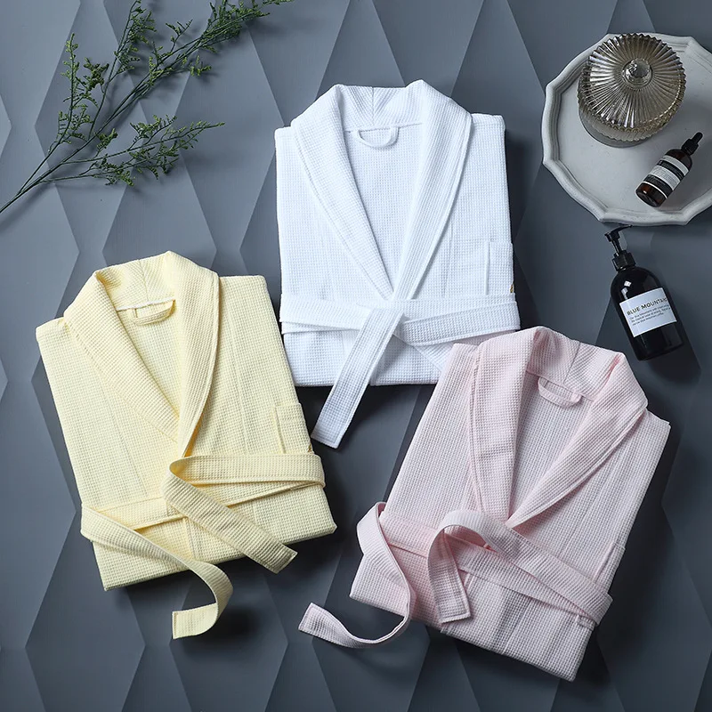 Hotel custom logo waffle terry cut pile nightgown thickened star hotel bathrobe