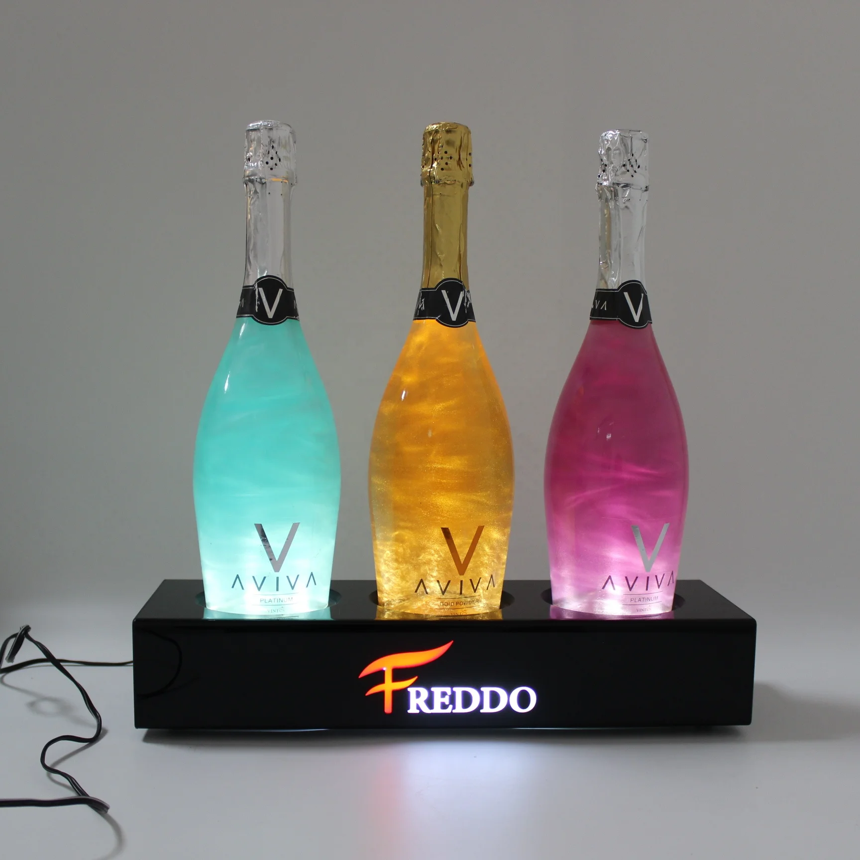 acrylic LED rotating bottle display stand , bottle expositor display stand for golden wine