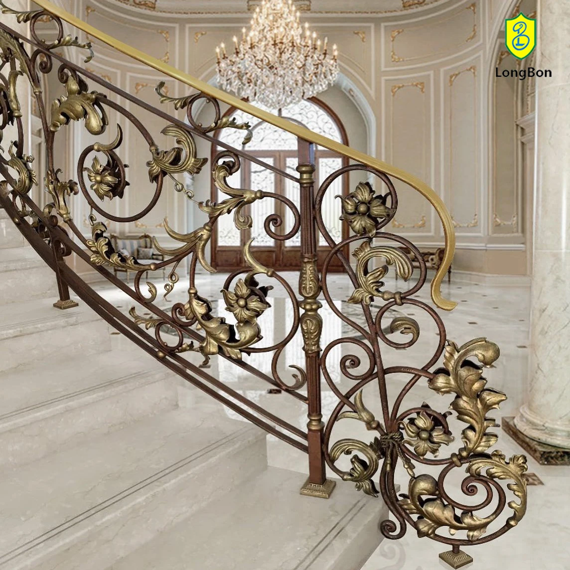 Wrought Iron Balcony Railing Design Metal Stair Handrail Gold Color Stair Handrail Fence Baluster