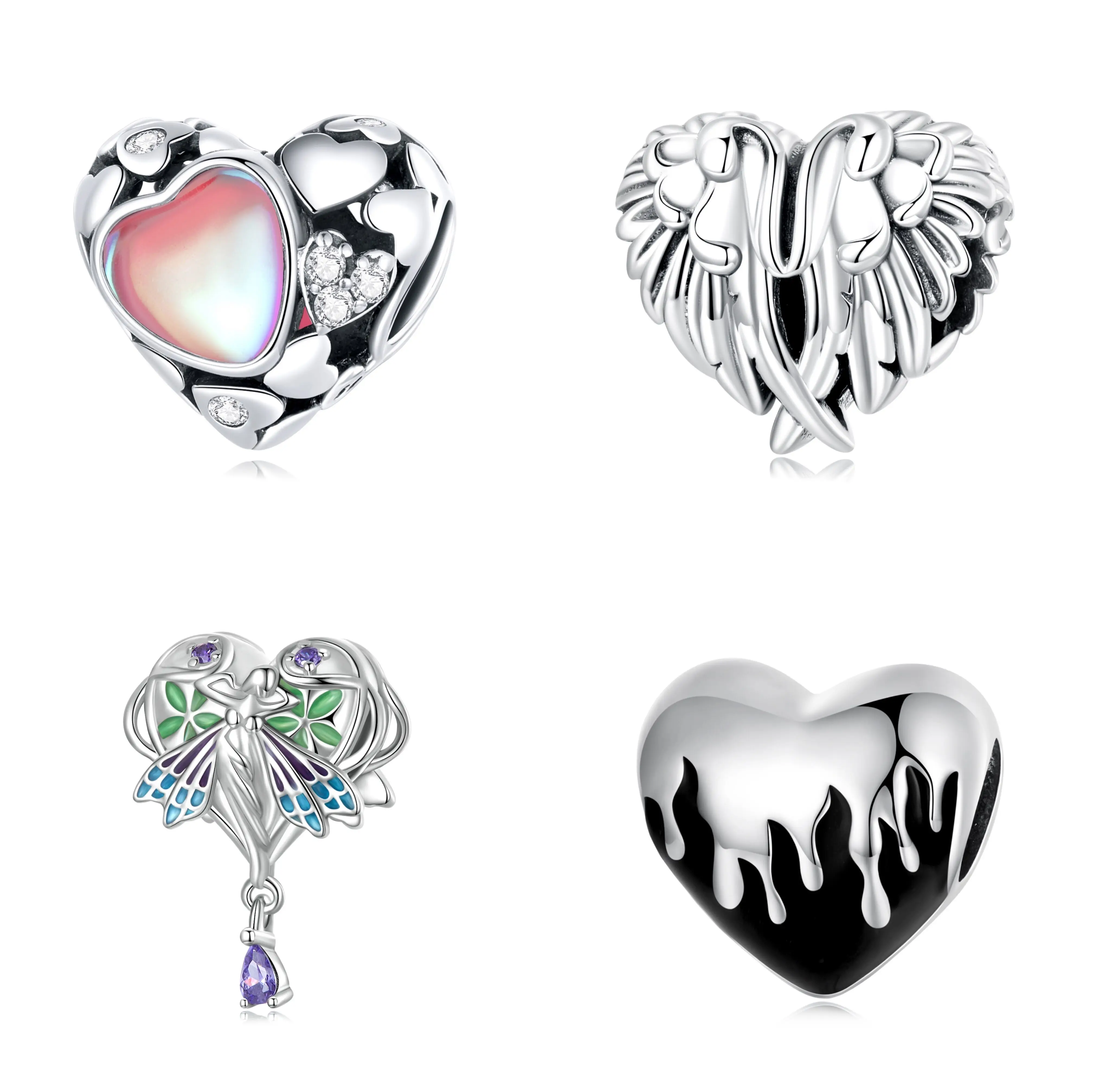925 sterling silver opal Elves Fairies heart shape pendant heart bracelet charms fit orignal DIY bracelet