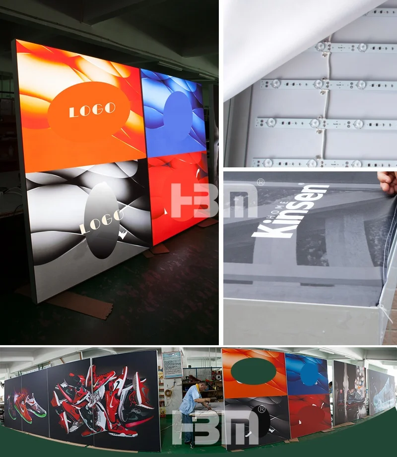 HBM manufacturer jiangmne ceiling wall fabric frameless aluminum frame led advertising backlit textile light box