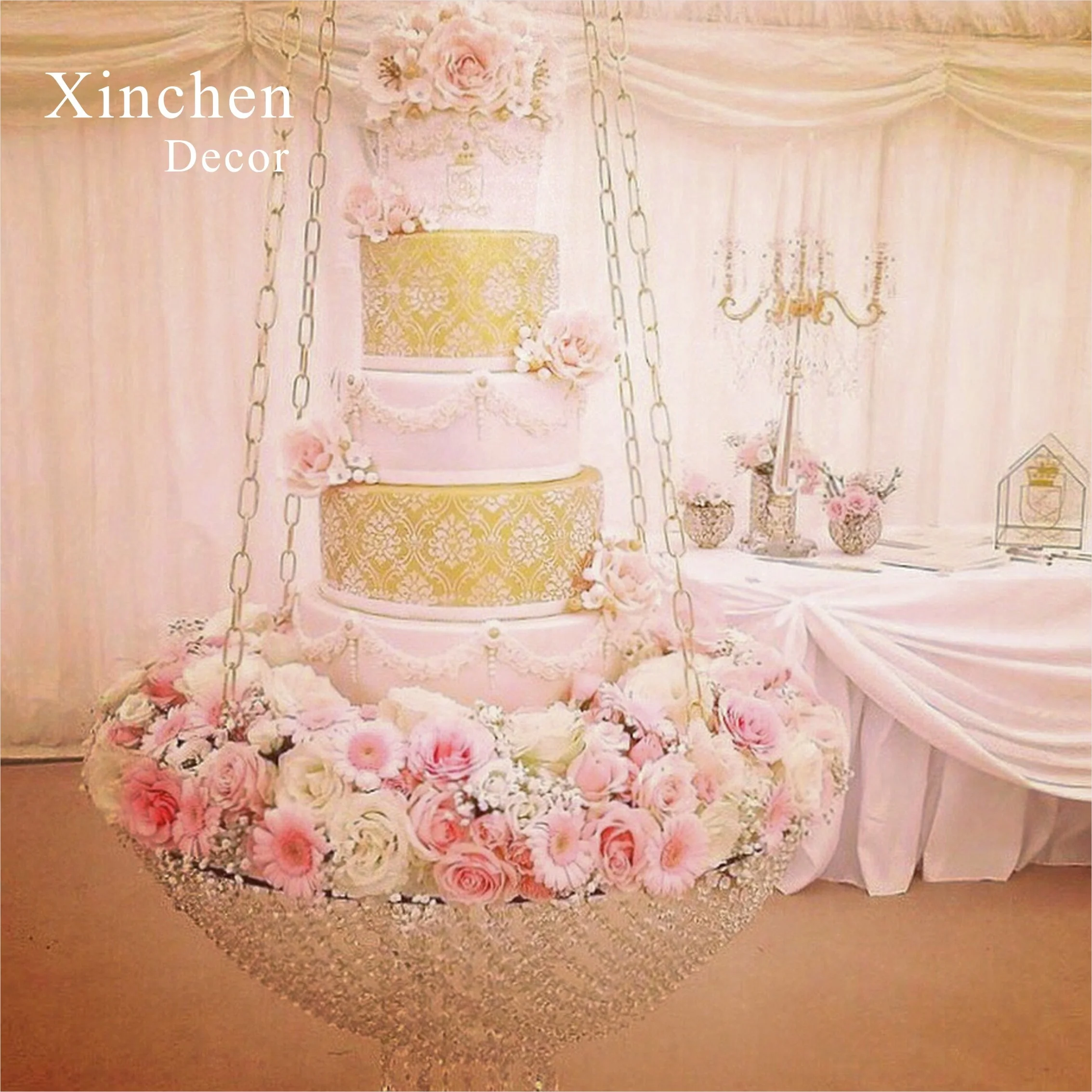XC-S278H Best selling gorgeous hanging crystal cake table for party decoration