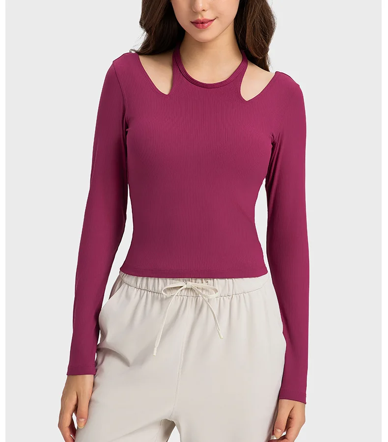 Womens long sleeve dance yoga solid soccer shirt t-shirt quick drying running elastic top yoga wear