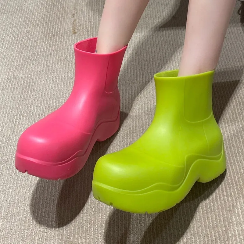 
Ins new fashion custom thick sole platform colorful rubber rain boots women 