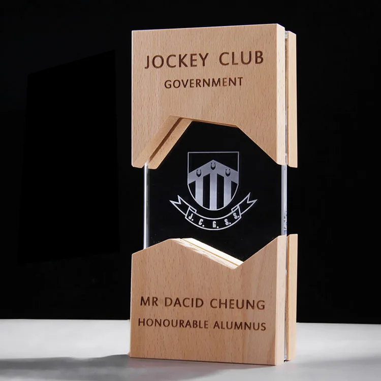 Custom Made  Wood And Transparent Glass Award Trophy
