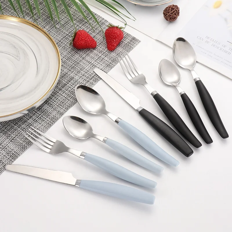 Custom Metal Stainless Steel  4PCS fork spoon knife plastic handle New design flatware set