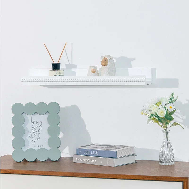 Classic White And Black Beaded Resin Wall Shelf Hanging Storage Furniture MDF Mounted Wall Floating Shelves