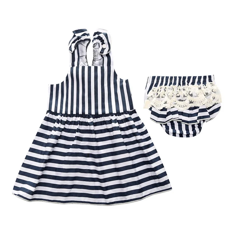 Fashion boutique fancy baptism cute outfits white striped cotton children kids girl princess newborn infant 6 month baby dress