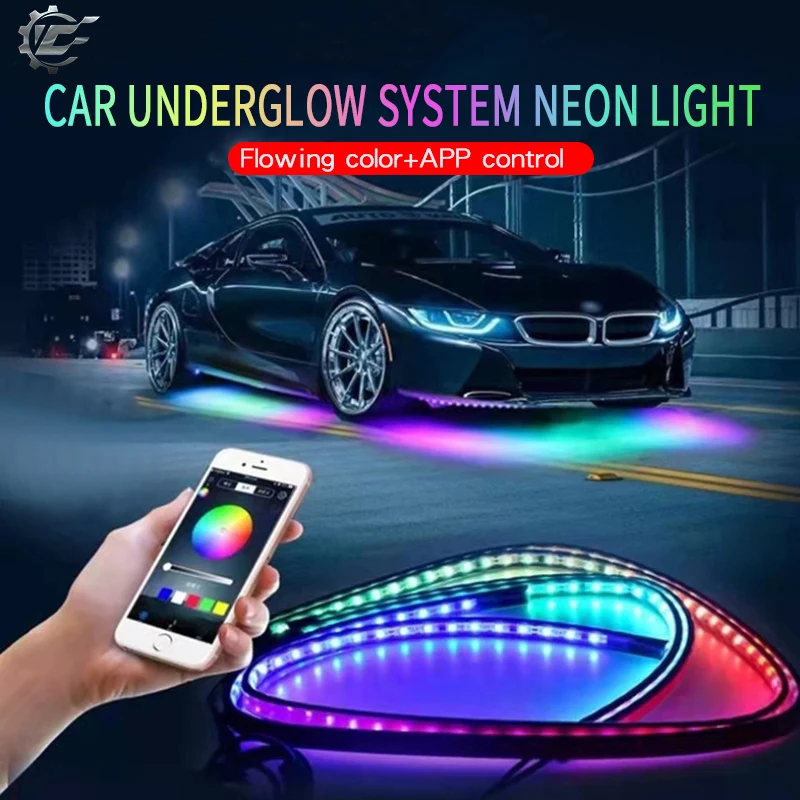 Yuechi Flexible APP/Remote Control Flowing Color RGB Car Underglow Underbody System Neon Light Car LED Strip Light
