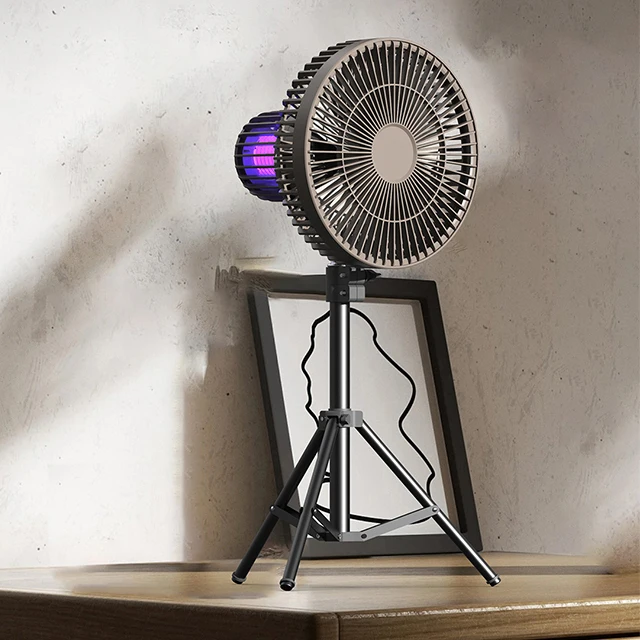 New Style Rechargeable 8000mAh Power Bank Battery Air Cooler Table Fan With Mosquito Killing Lamp