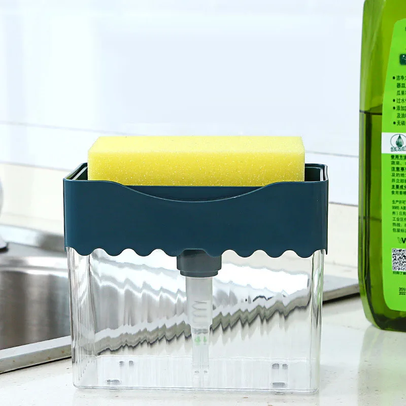 Cheap manual liquid soap dispenser  kitchen sponge holder and soap dispenser 2 in 1 sponge rack shelf soap detergent dispenser