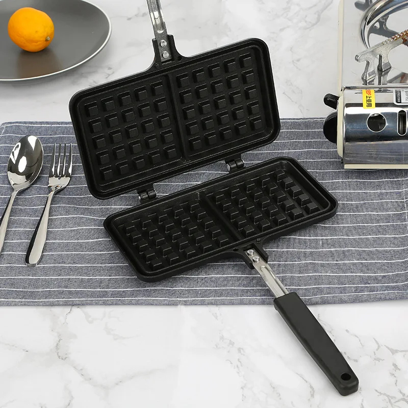 SANLANG Aluminium Non Stick Waffle Double Sided Frying Pan Camping Gas Black Square Baking Waffle Pans