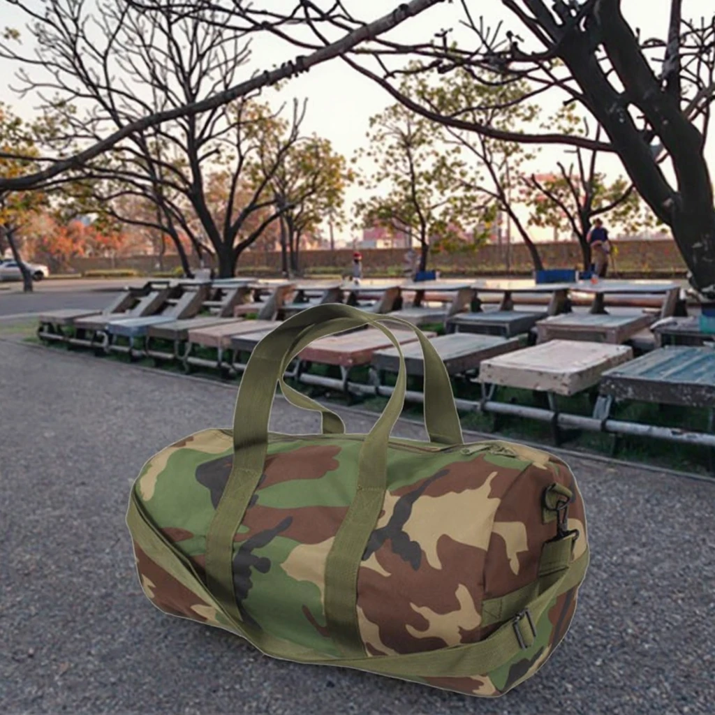 Large Capacity Nylon & Heavyweight Cotton Canvas Duffle Bag Brown Travel Sports Gym Bag for Short Trips