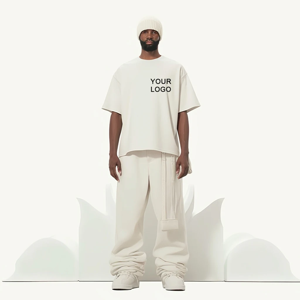 Custom Logo T-shirt Blank Drop Shoulder Heavyweight Oversized Thick Cotton Mens Mock Neck Boxy Cropped Fit T Shirts