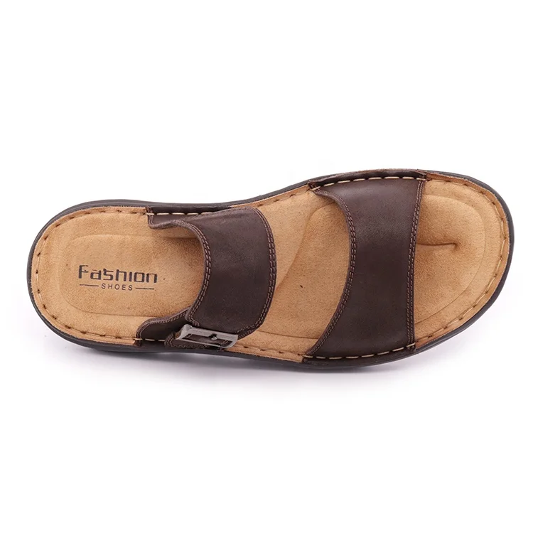Best selling genuine leather flat sandals men necessary for summer traveling