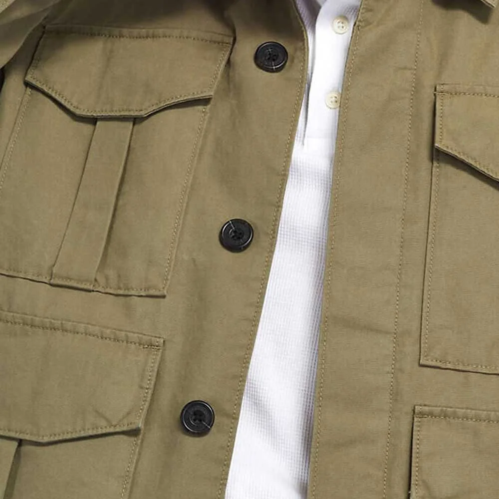 Oti Textile 2023 High Quality 100% Cotton Patch Pockets Retro Military-Style Utility Jacket For Man Vintage Jacket For Men