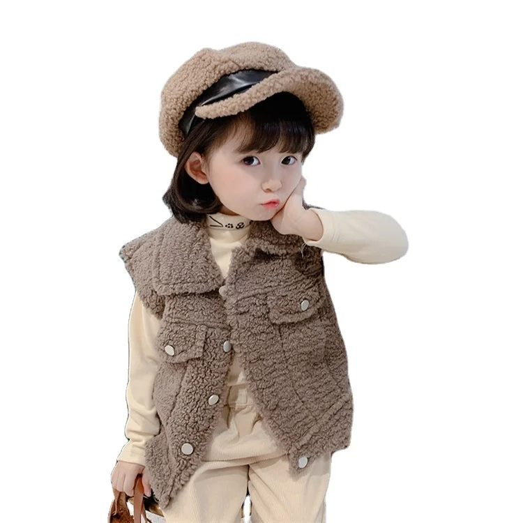 Осень-зима 2020, детская одежда, одежда для девочек, корейские повседневные пальто из овечьей шерсти, Детский жилет