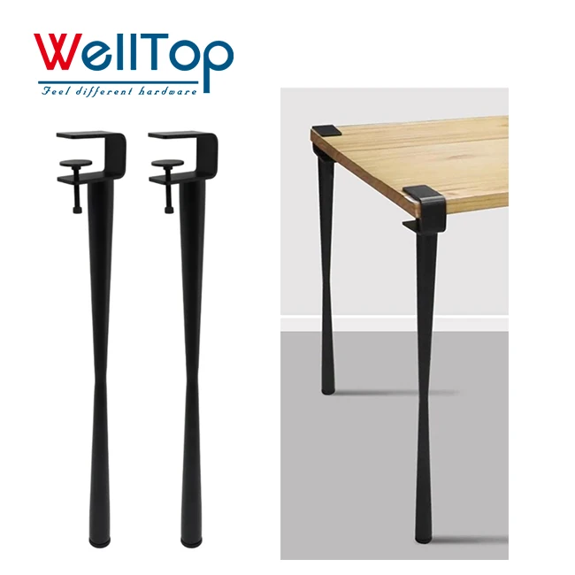 WELLTOP Furniture Hardware Adjustable Metal Clamp Table Legs Cast Iron Steel Table Legs for DIY Bar Office Desk Coffee Dining