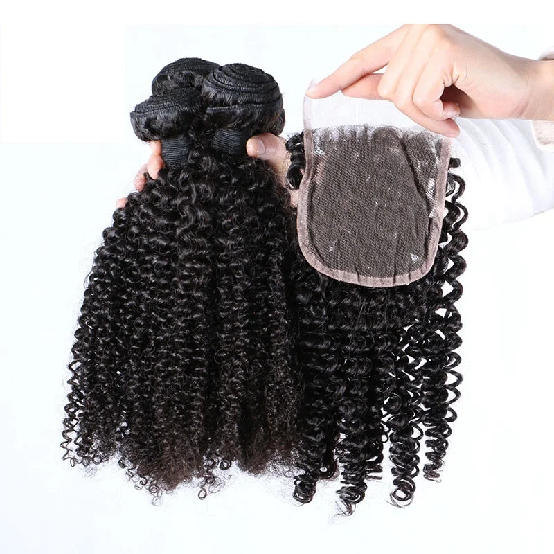 Factory Price Cheap Kinky Curly Virgin Brazilian Human Hair Weave 3 Bundles with Closure