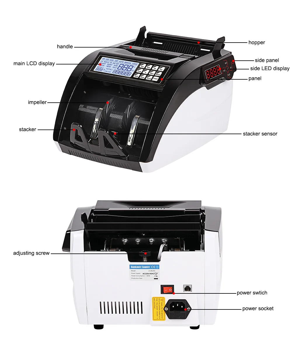 AL-6100 Cash Counter Currency Counting Machines Currency Counters Money Detector UV  Banknote Value Counter