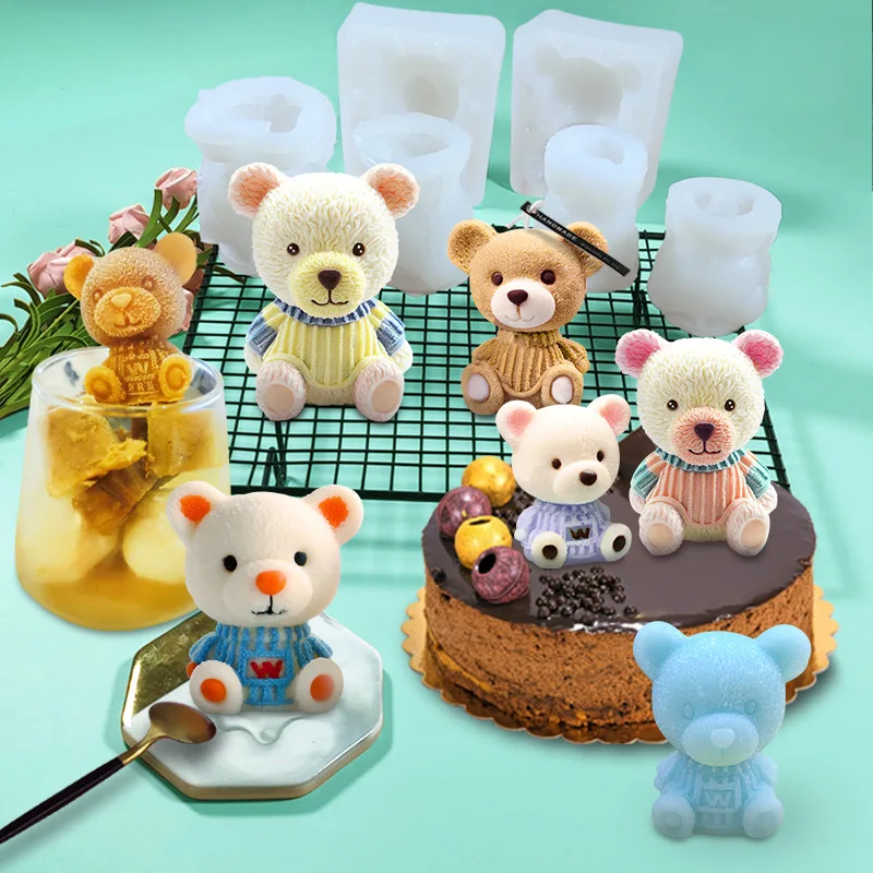Custom cartoon animal teddy bear 3D silicone mold ice hockey bear coffee cake decoration