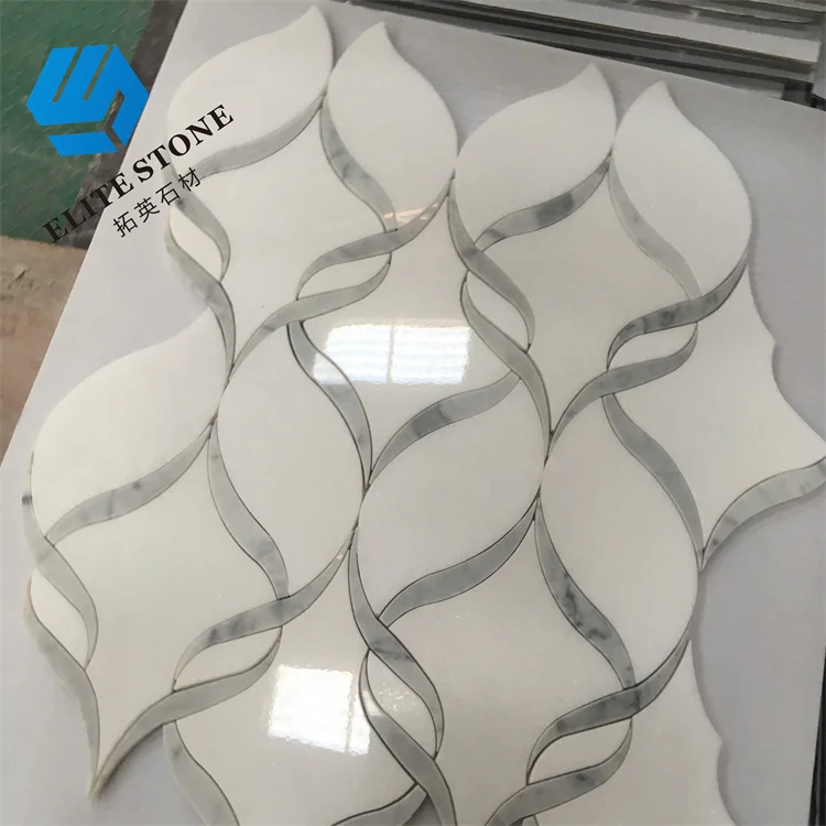 leaf shape mosaic tile white Marble waterjet Mosaic Tile Stone veneer kitchen backsplash Marble For Wall mosaico tiles sheet