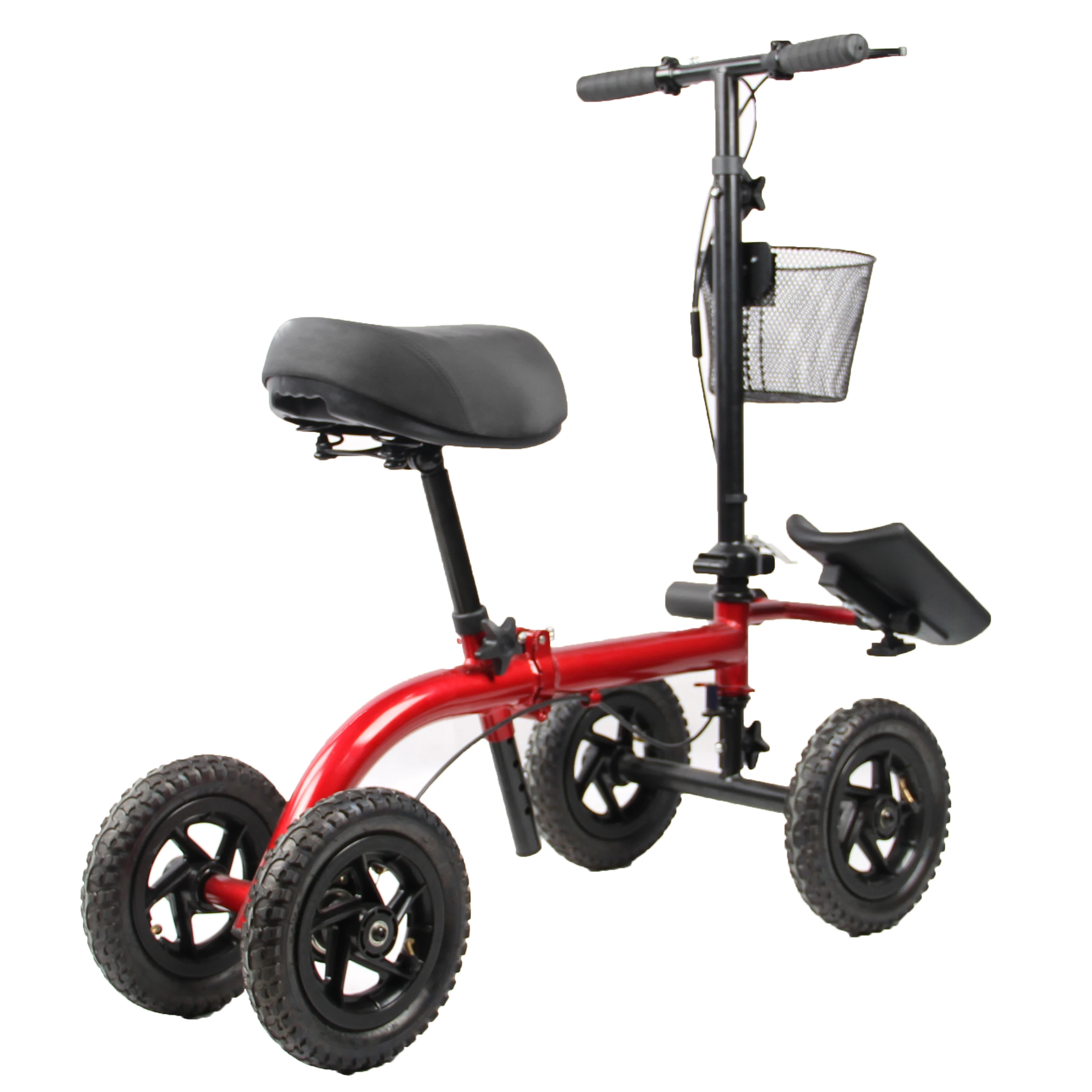 Outdoor Tie-rod System Brake Adjustable All Terrain Medical Knee Walker Scooter with Basket for Elderly and Disabled