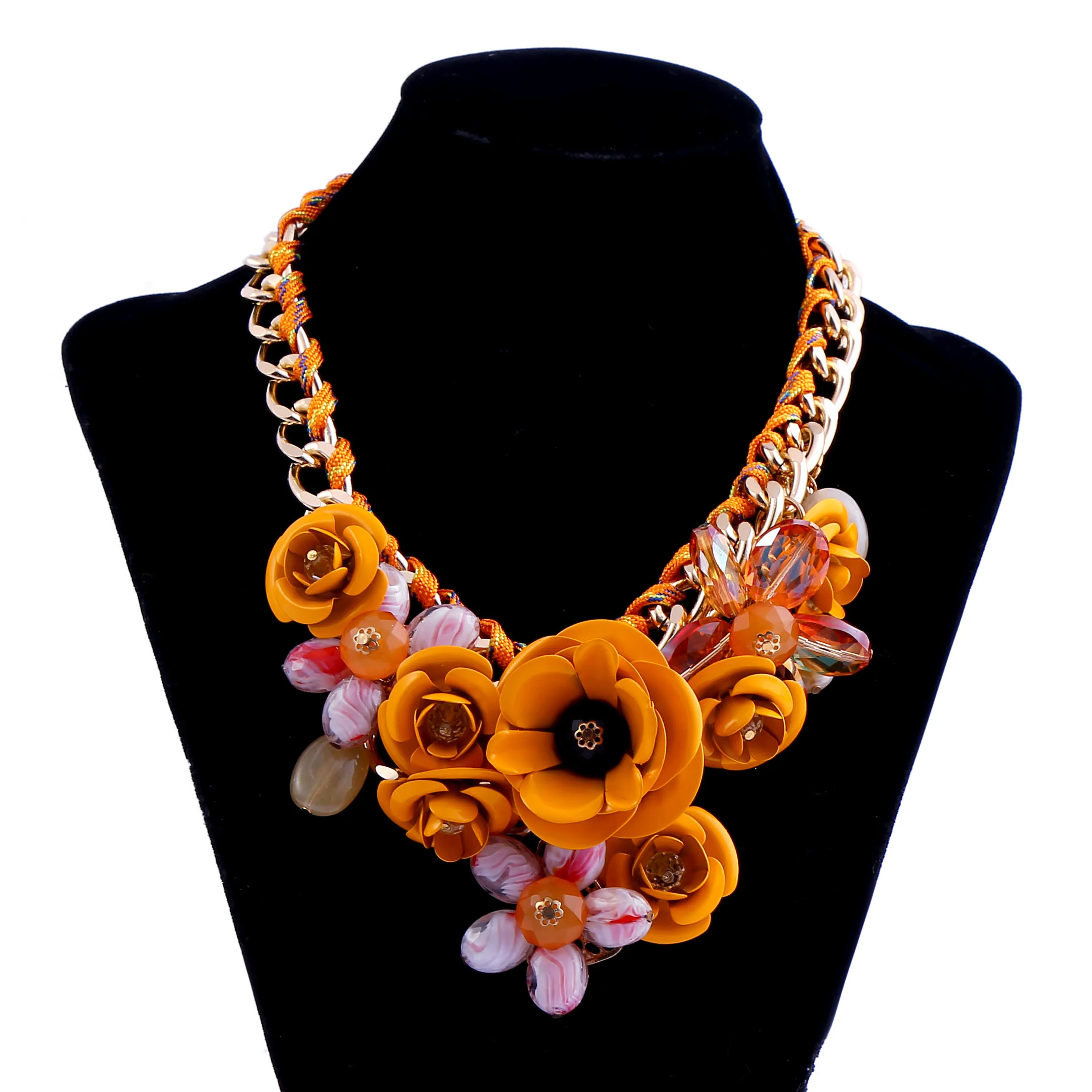 Wholesale orange flower chain necklace iron necklace for women artificial jewellery