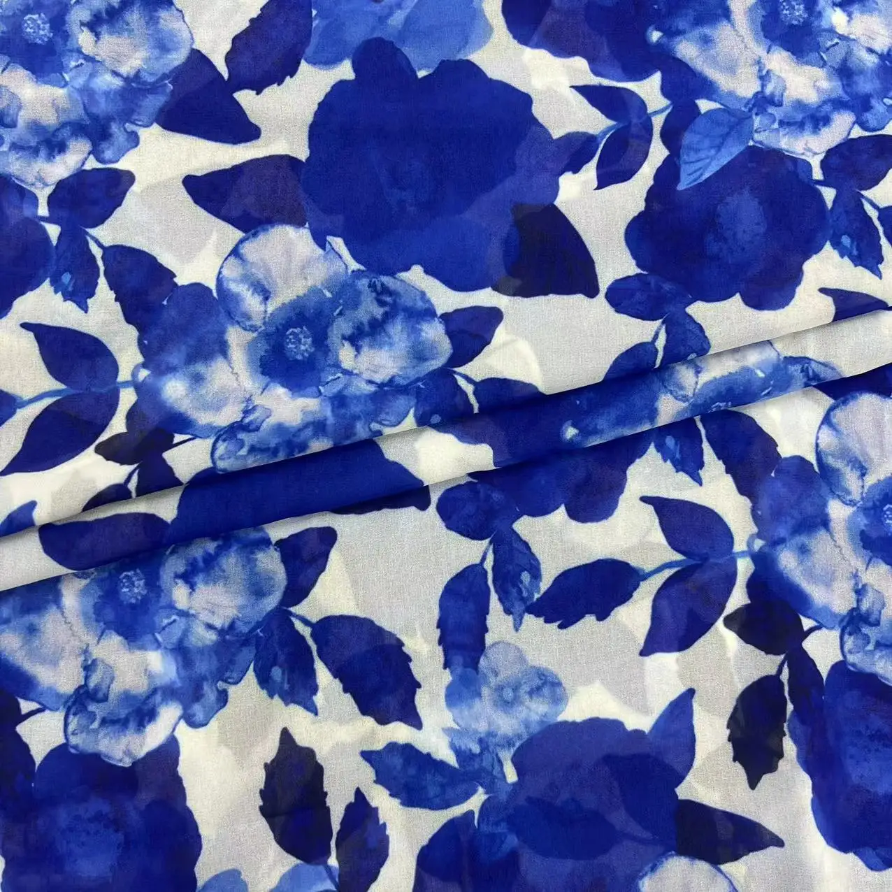 later fashion royalblue big floral digital print fabric 70gsm 100%polyester composite silk chiffon