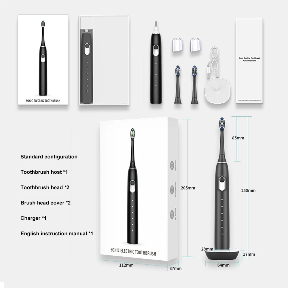 New Waterproof Smart Sonic Electric Toothbrush Rechargeable Ultrasonic Vibrating Automatic Toothbrush Teeth Cleaner